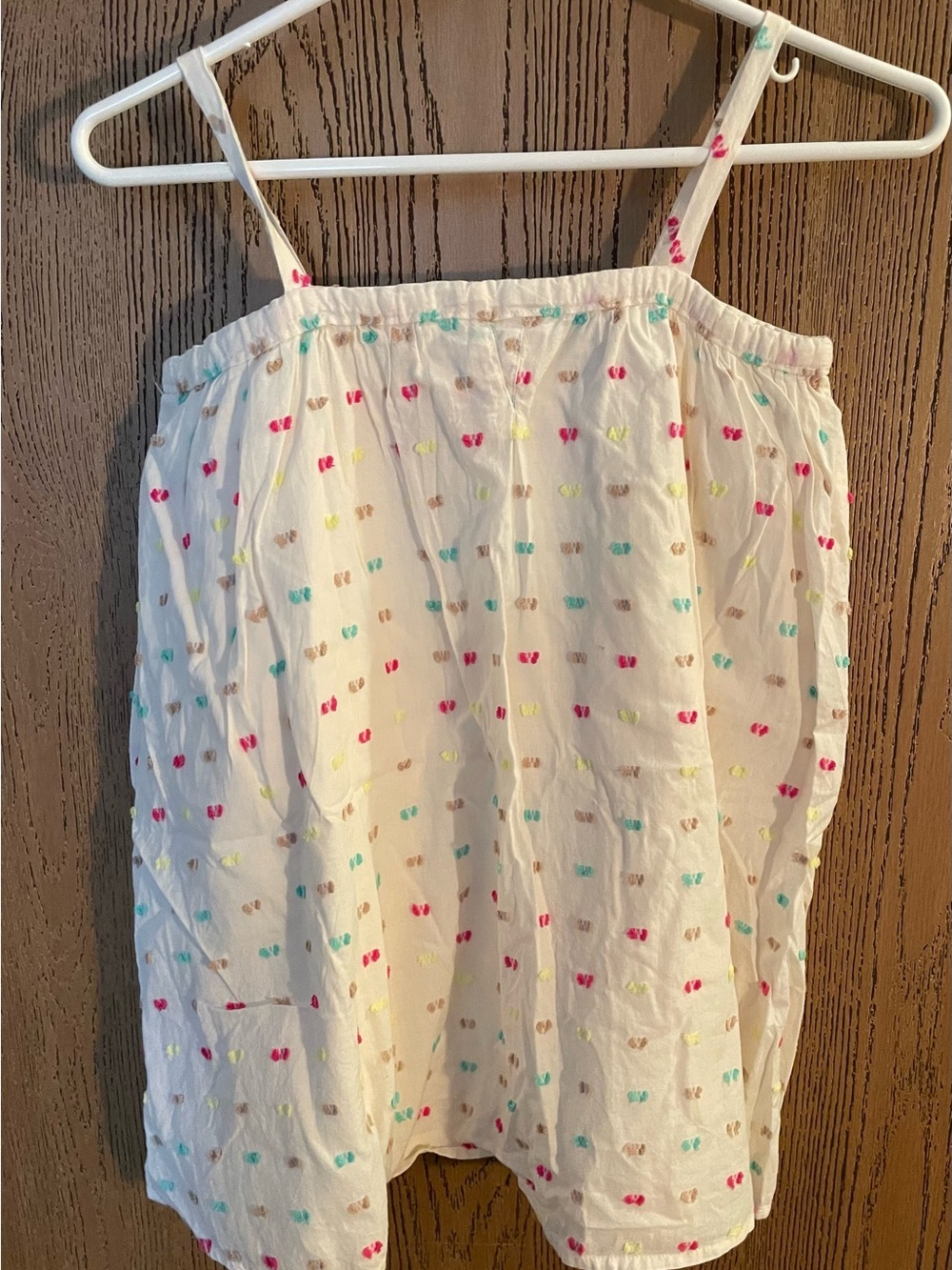 White Spaghetti Strap Tank with Multicolor Embroidered Dots - Picture 1 of 8